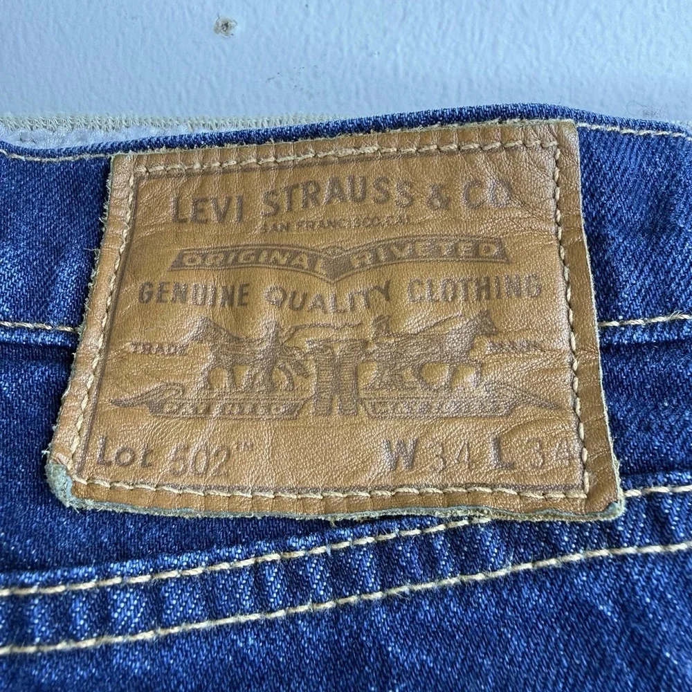 Levi's Premium 502 Jeans Men's Size 34x34 Big E Dark Wash Blue Denim Tapered